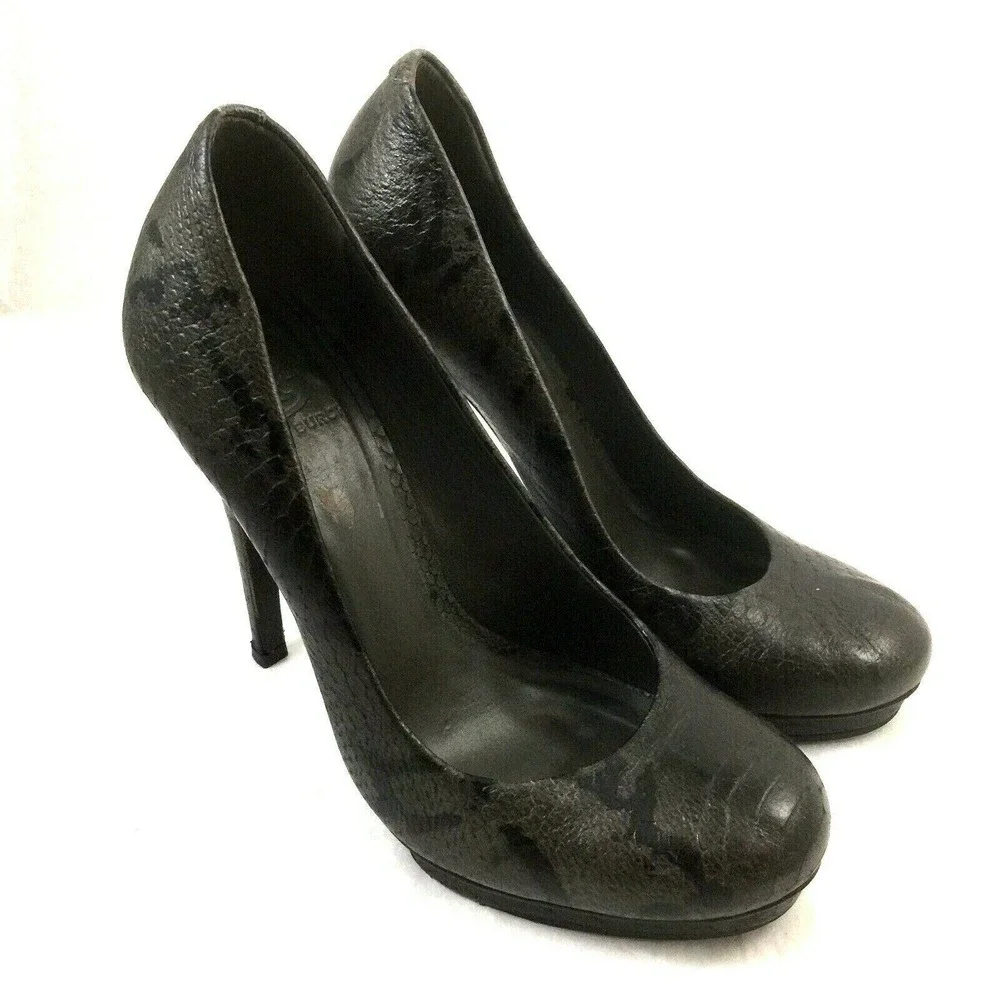 Tory Burch Jude Pump Gray Snake Python Embossed Leather Platform 8.5